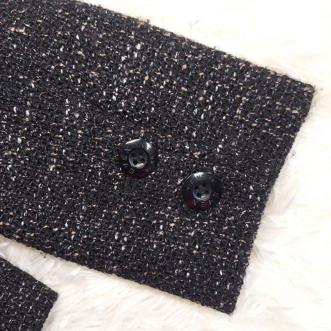 EVEX by KRIZIA ウール素材 ツイードジャケット 黒ブラック系 表記サイズ40 L カシミア&アンゴラ混 81603_画像6