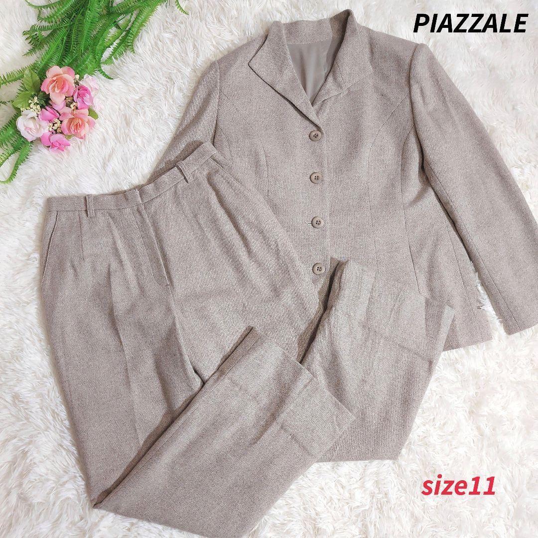 PIAZZALE カシミヤ&シルク混 ウール素材ジャケット&パンツ 表記サイズ11号 L スーツ 公式行事 ビジネス セットアップ ライトベージュ系_画像1