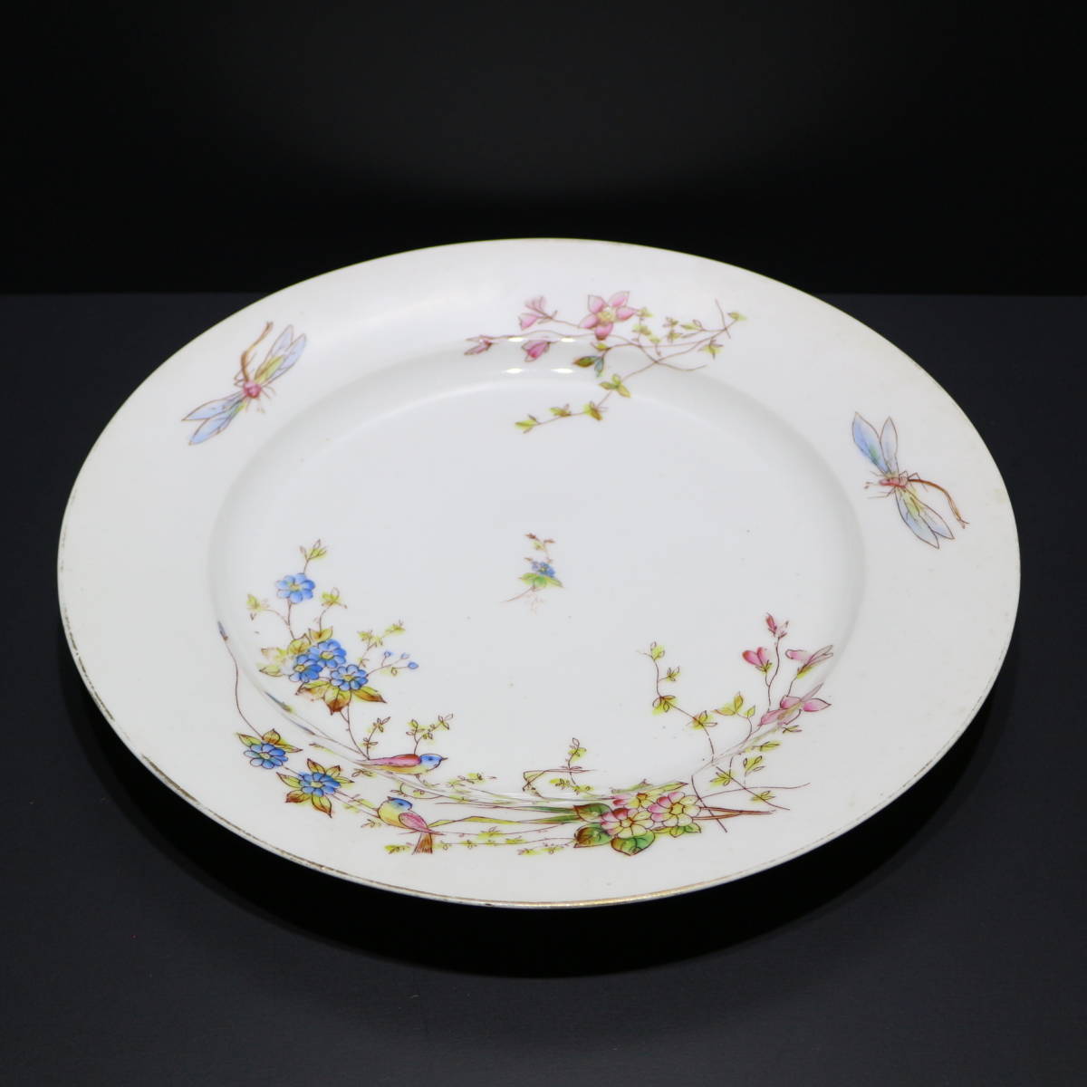  France antique / plate / hand paint / shino wazli/ hand ../ flowers and birds map / large plate / Western-style tableware /. plate 