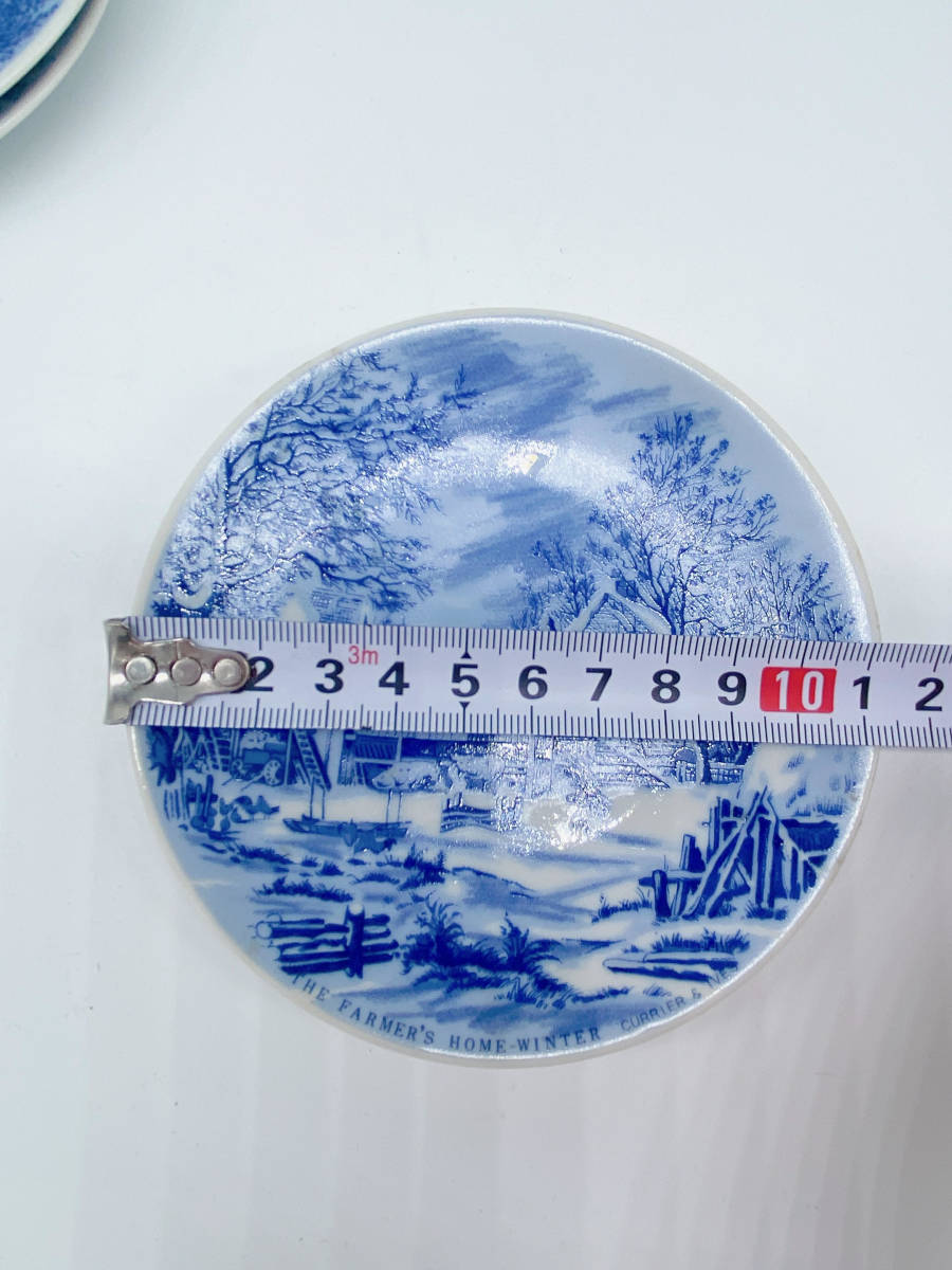 N33126 CURRIER&IVES カリア＆アイブス ホームインザウェルダネス ブルー ビンテージ 磁器 プレート 小皿 ３枚 雪 青色 冬 洋食器の画像5