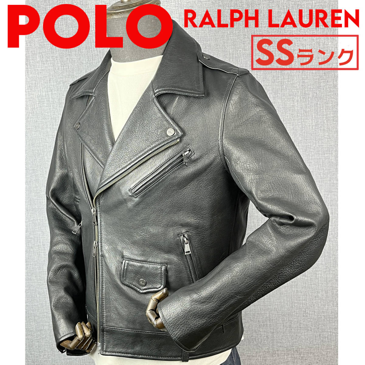 未使用★POLO Ralph Lauren ポロ ラルフローレン メンズ Sサイズ レザーライダースジャケット 本革 黒_画像1