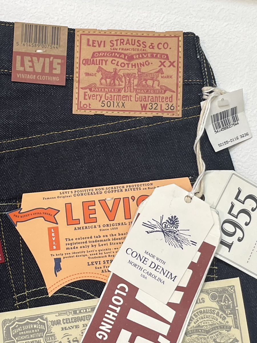 K181 DEAD STOCK Levi's 1955 モデル 501XX 50155-0116 デニム パンツ W32 × L36 コーン LVC vintage clothing デッドストック アメリカ_画像3