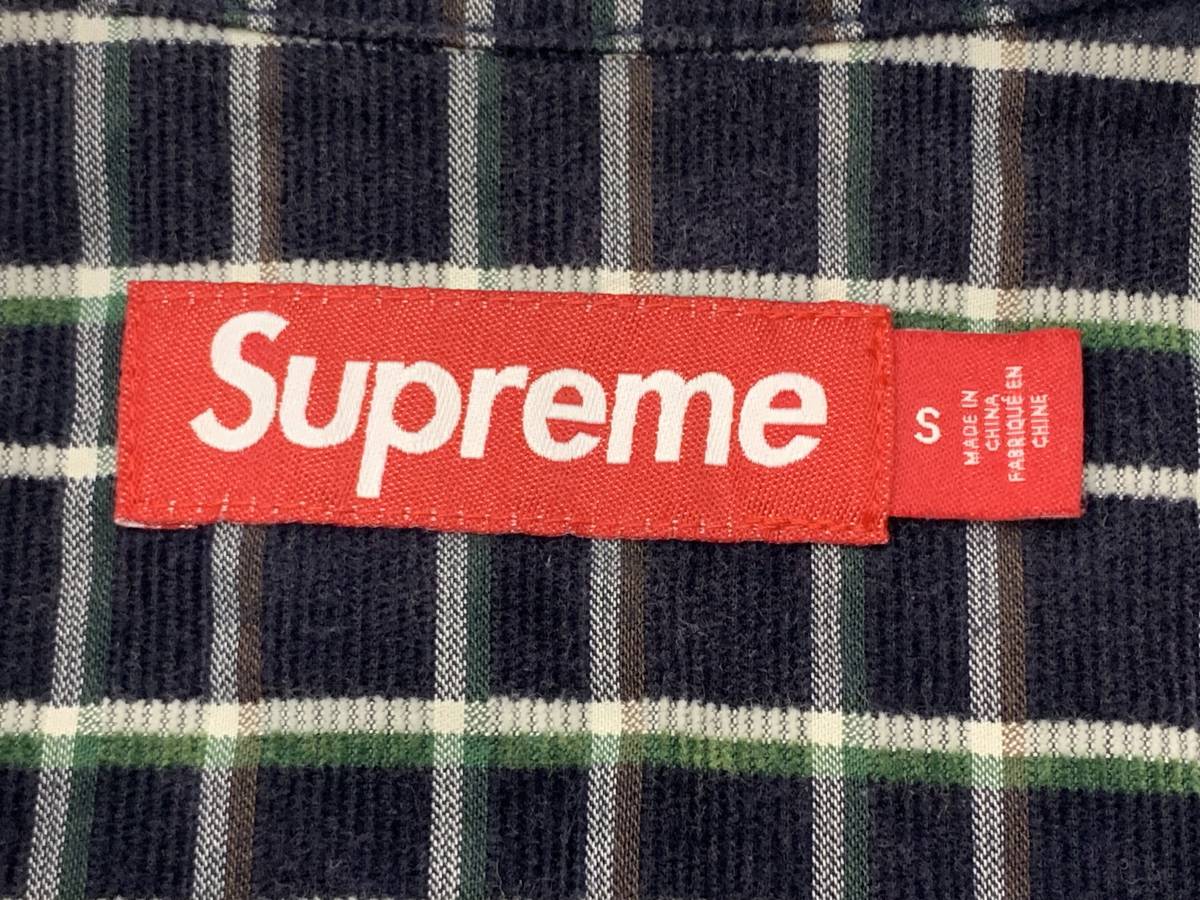 131-KM2528-80s Supreme シュプリーム Plaid Corduroy Harf Zip S/S Shirt ハーフジップ 半袖 23SS ネイビー Sサイズ_画像6