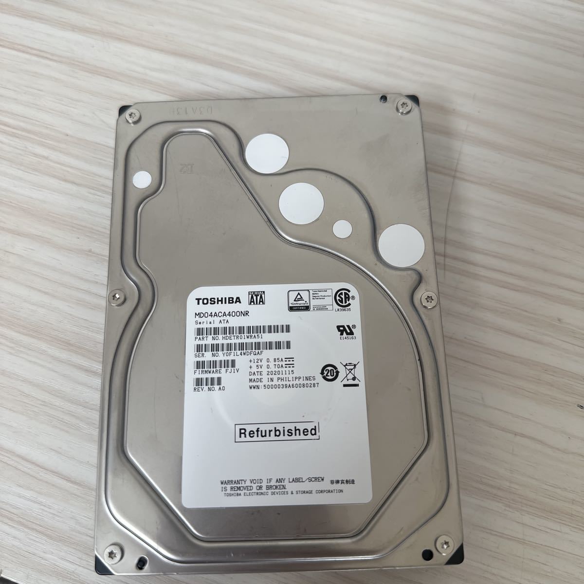 N36:【動作保証/使用4118時間】TOSHIBA 4TB HDD MD04ACA400NR 4000GB 3.5インチHDD_画像1