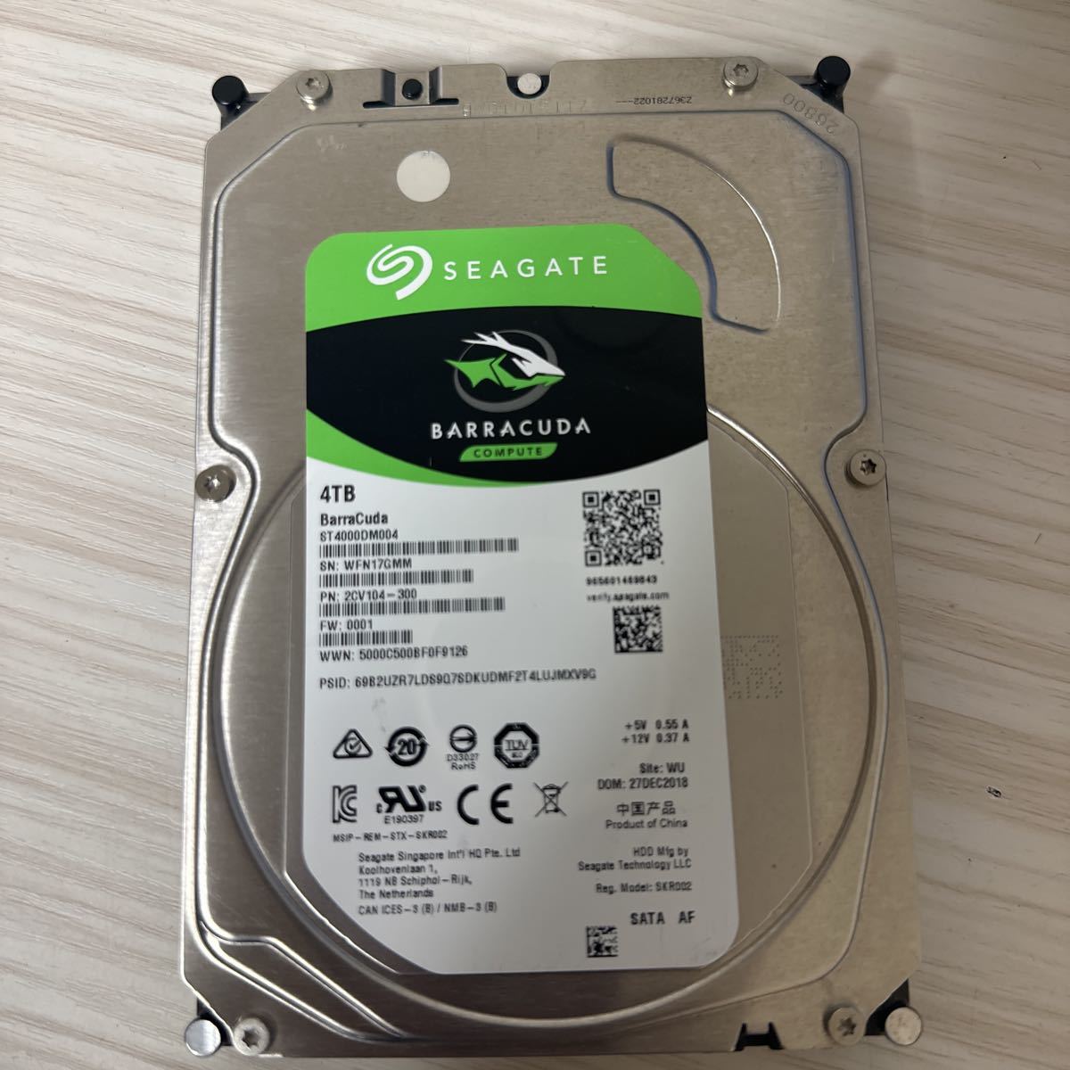 N64:【動作保証/使用0時間】3.5 SATA 4TB 1台 正常 seagate ST4000DM004-2CV104 3.5インチHDD_画像1