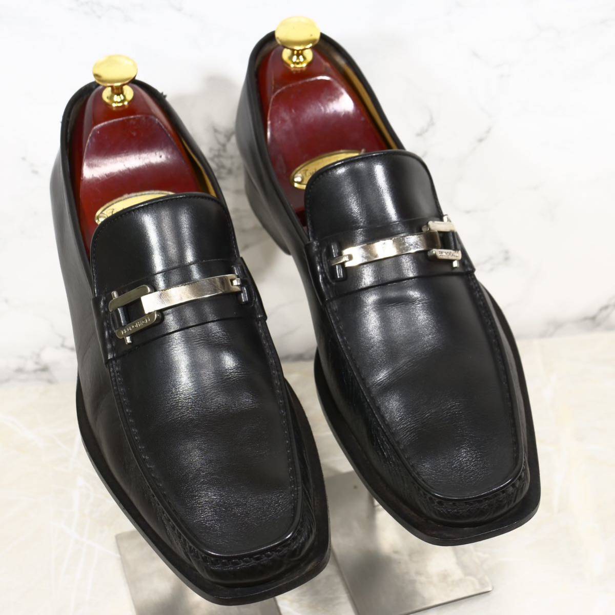 《良品◎》BRUNO MAGRI ブルーノマリ シルバー金具ビットローファー UK6 ブラック ビジネスシューズ カジュアル メンズ 革靴