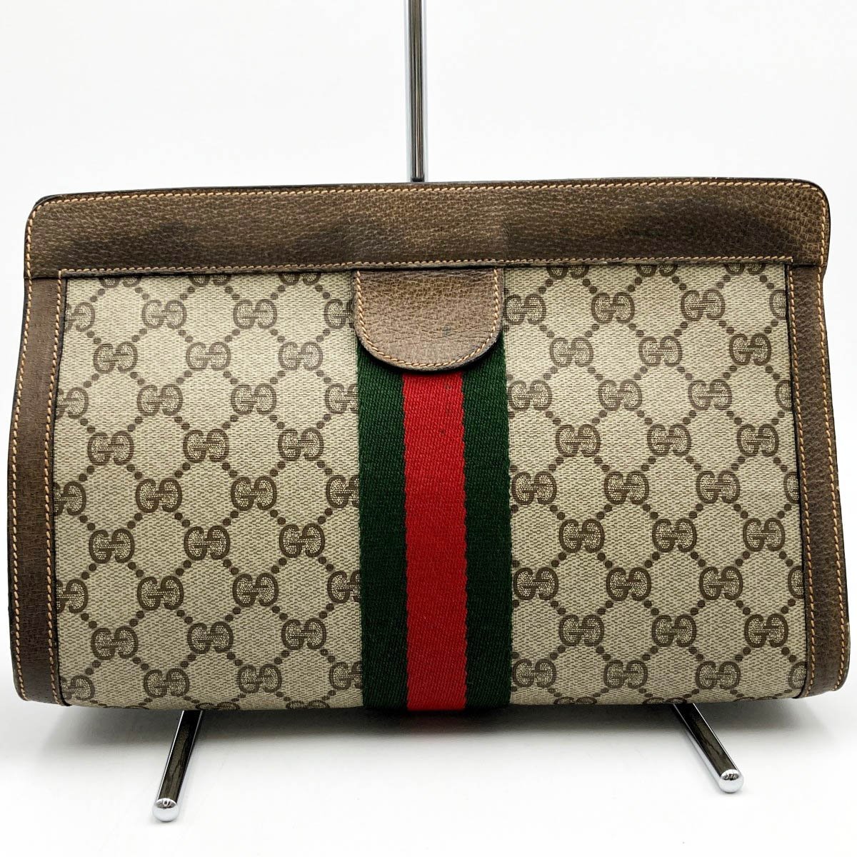 GUCCI グッチ オールドグッチ クラッチバッグ セカンドバッグ ポーチ シェリーライン ベージュ GGスプリームキャンバス 89 01 002 USED_画像2