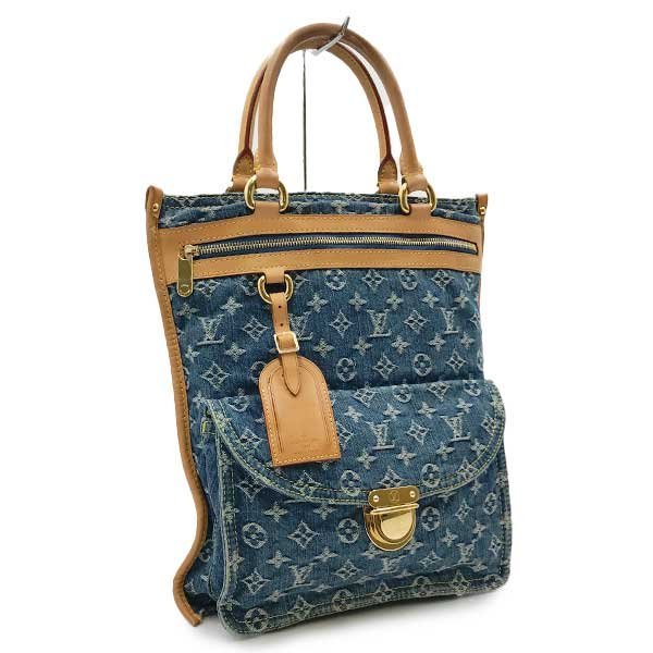 中美品 LOUIS VUITTON ルイ・ヴィトン フラットショッパー モノグラム デニム トートバッグ ハンドバッグ ブルー レディース M95018 USED_画像4