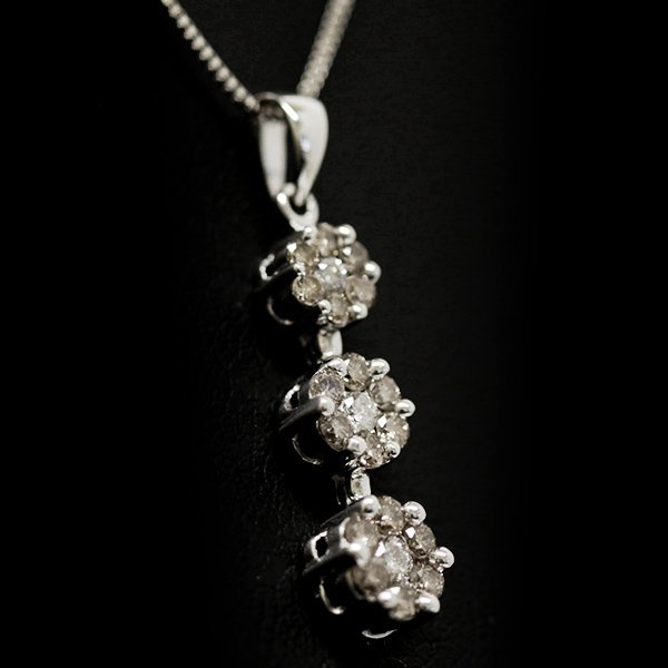 K18WG ブラウンダイヤモンド 0.50ct ネックレス フラワー 2.4g 3連 レディース ウィメンズ アクセサリー ジュエリー ファッション USED