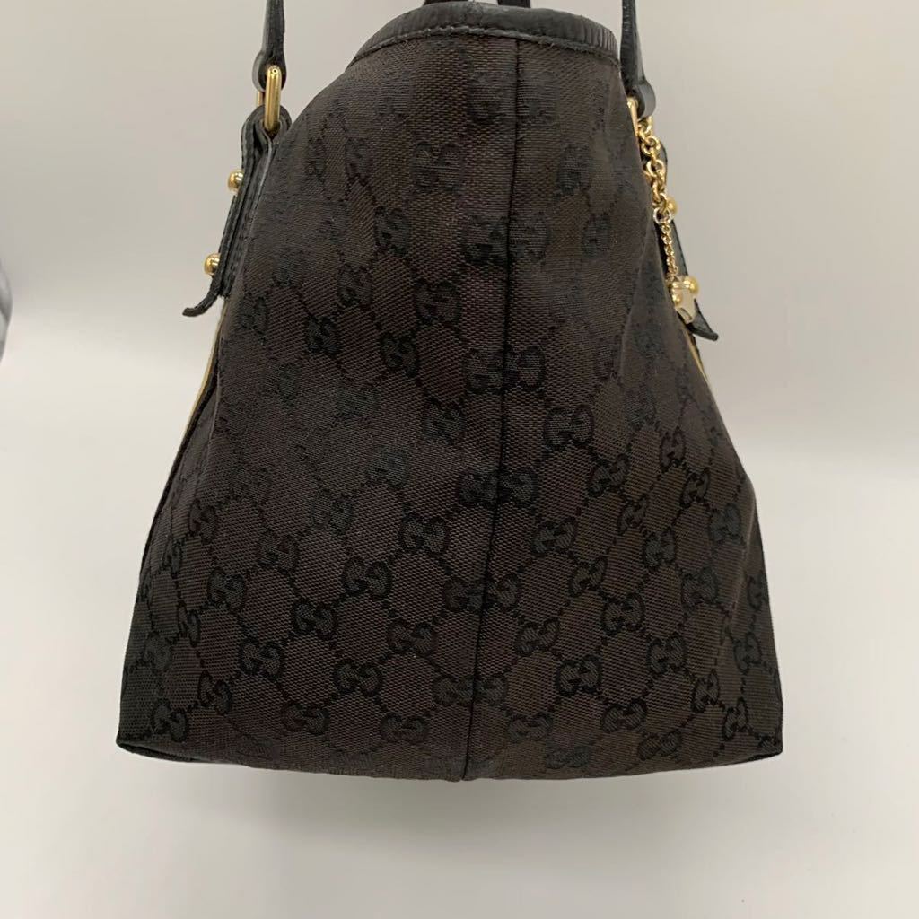 美品 1円 グッチ GUCCI トートバッグ キャンバス GG柄 シェリーライン チャーム レザー 本革 ビジネス レディース ブラック イエロー 黒_画像5