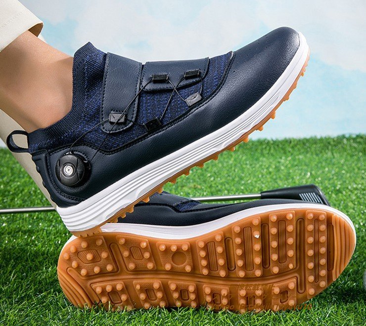 高級品 ゴルフシューズ 強いグリップ 新品ダイヤル式 運動靴 フィット感 軽量スポーツシューズ 弾力性 通気性 防滑 ネイビー 27.5cm