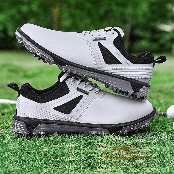 高級品 メンズ ゴルフシューズ 運動靴 フィット感 スポーツシューズ スパイク 強いグリップ 軽量 弾力性 通気性 防滑耐磨 撥水 白 28.0cm