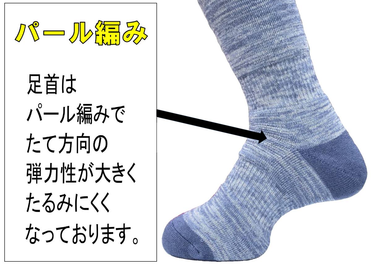 【送料込】日本製 トレッキングソックス 25-27cm 2足1セット ブルー 抗菌防臭機能付_画像7