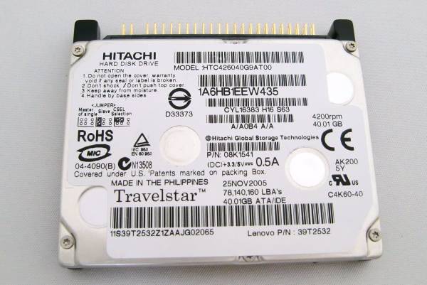 ■ Hitachi 1,8 дюйма _HTC426040G9AT00 (40GB 9,5 мм) _39T2532)