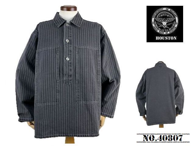 【送料無料 27%OFF 】HOUSTON ヒューストン ウォバッシュ ストライプ プルオーバー シャツ NO.40807 BLACK VINTAGE WASH_Lサイズ_画像1