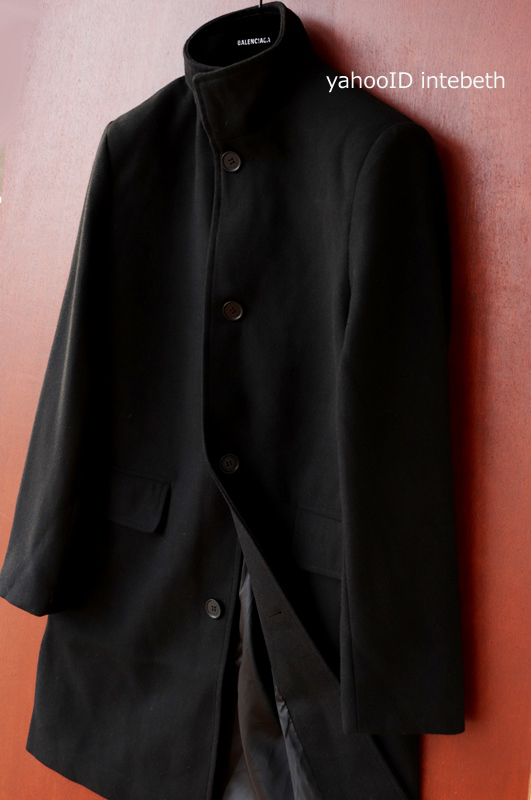 完売 新品 紳士H&M50 ブラック ウールコート【黒 M】メンズ スタンド