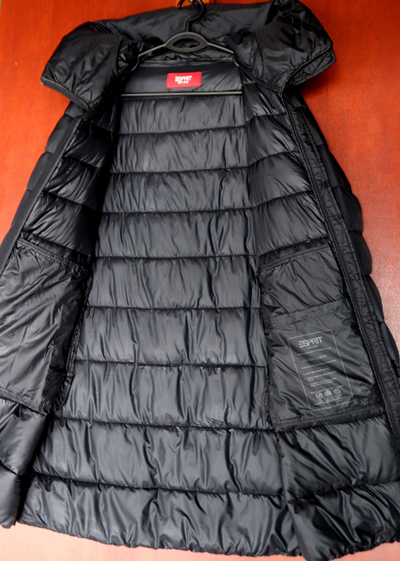 新品■米国ESPRIT 黒 中綿 ロング コートXXL 着込める大きいサイズ レディース 軽量 シンプル フェイク-ライトダウン フード アウター 防寒_画像6