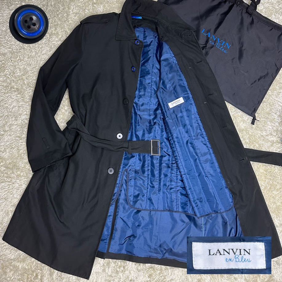 【LANVIN】ランバン　ロングコート　ライナー付　ベルト付　バッグ付　黒　XLサイズ　メンズ　ステンカラーコート　ランバンオンブルー_画像1