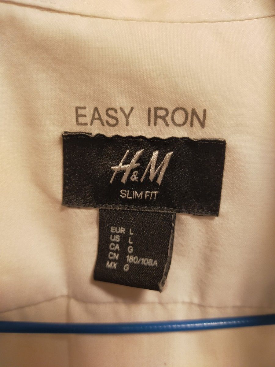 H&M 半袖ドレスシャツ ホワイト スリムフィット メンズLサイズ 正規品 エイチアンドエム