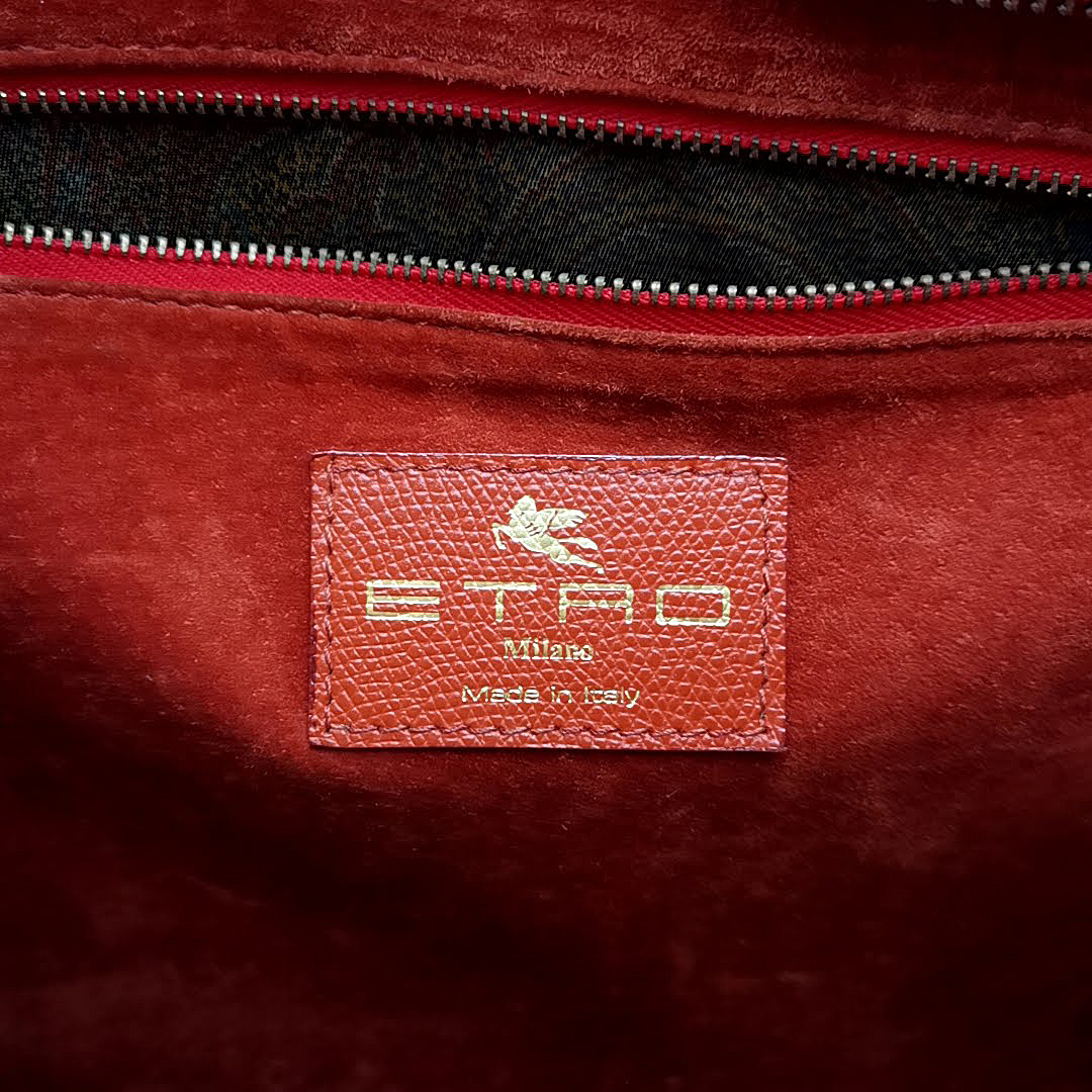 送料無料 エトロ ETRO トートバッグ ショルダーバッグ 鞄 肩掛け レザー 本革 伊製 イタリア製 赤茶系 レディース_画像10