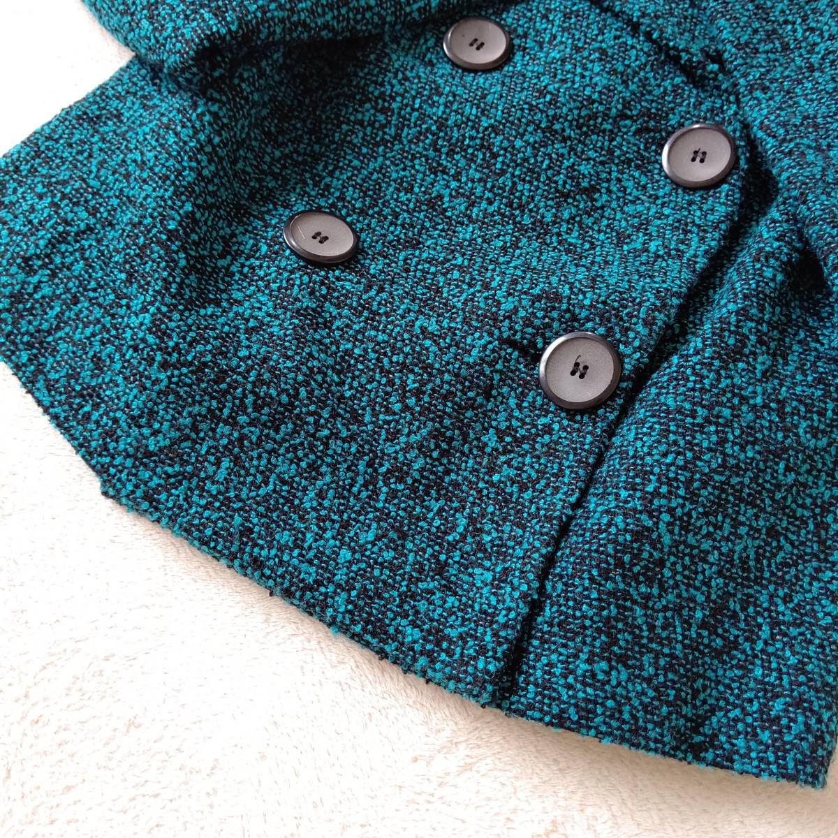 T613 極美品 イタリア製 BILL BURNS ビッグカラーショートジャケット グリーン 緑 サイズ8 レディース コート 秋冬 ダブルボタン_画像3