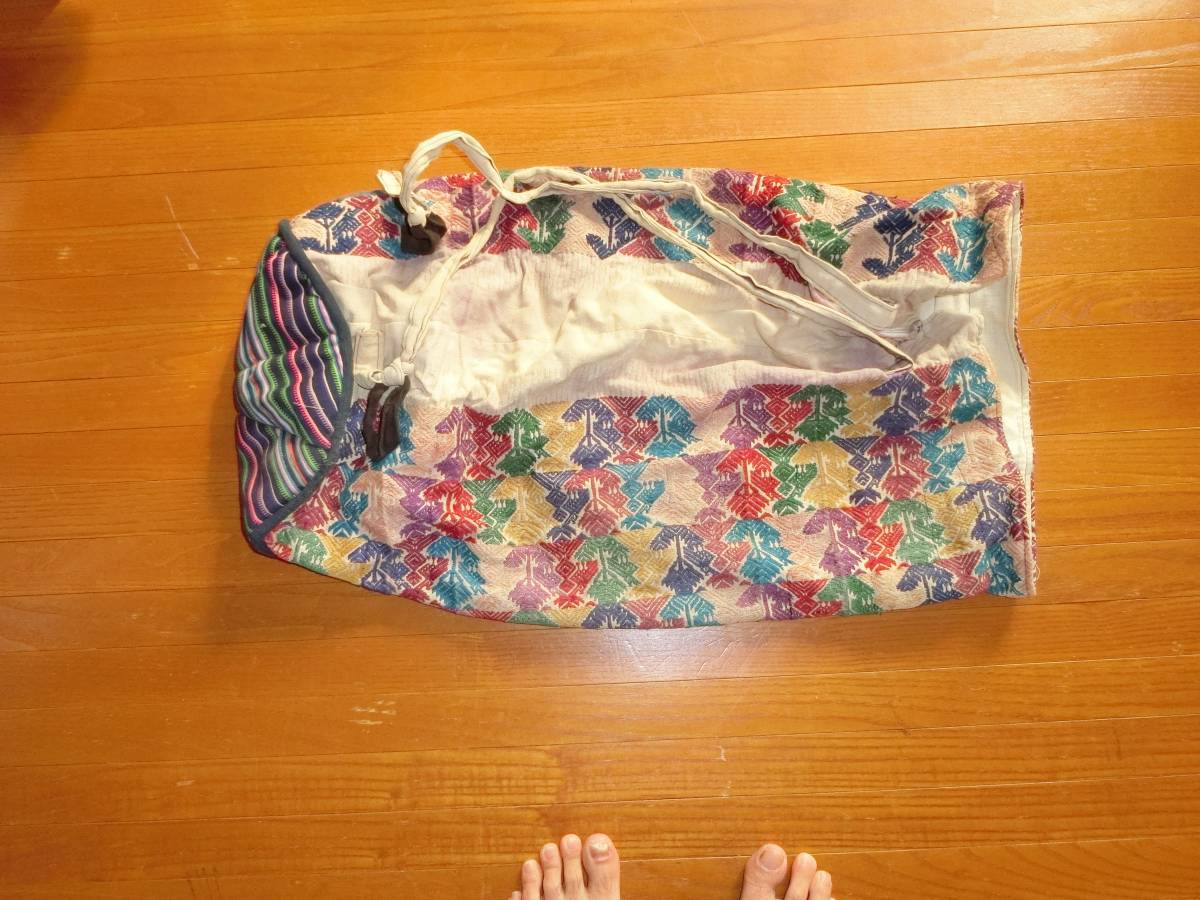 アンティーク☆グアテマラ 民族 刺繍 織物 ナップサック バッグ 1980年代_画像4