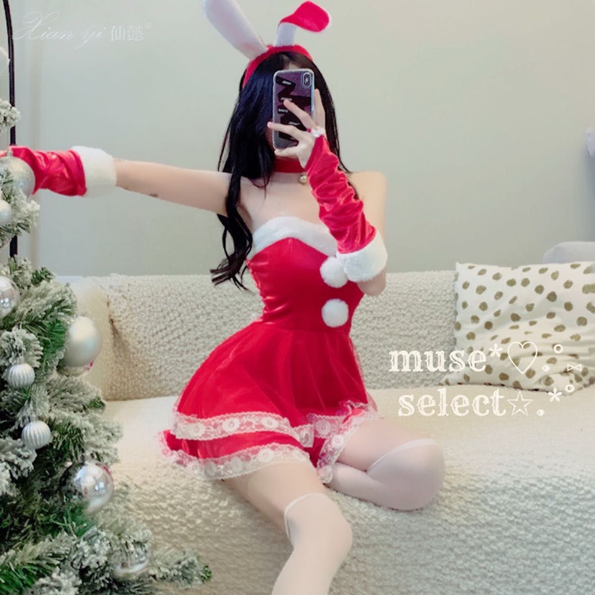 Mベロアセクシーサンタクロース×バニーガールサンタコスプレ サンタクロースクリスマスパーティ クリスマスプレゼント6点☆