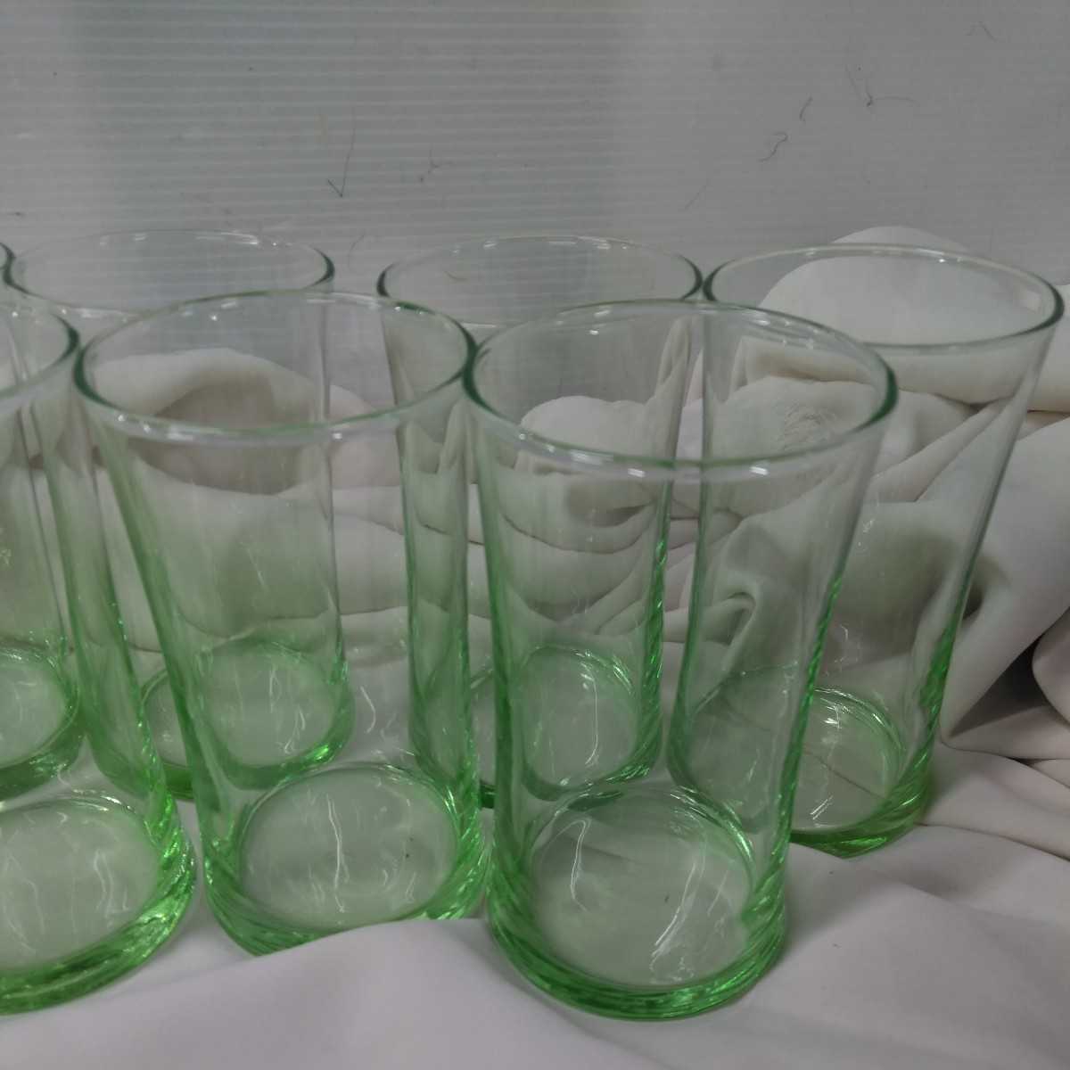 g_t M199 中古 昭和レトロ アデリアグラス 黄緑グリーン ガラスコップ 9客 まとめ売り♪ 石塚硝子の画像3