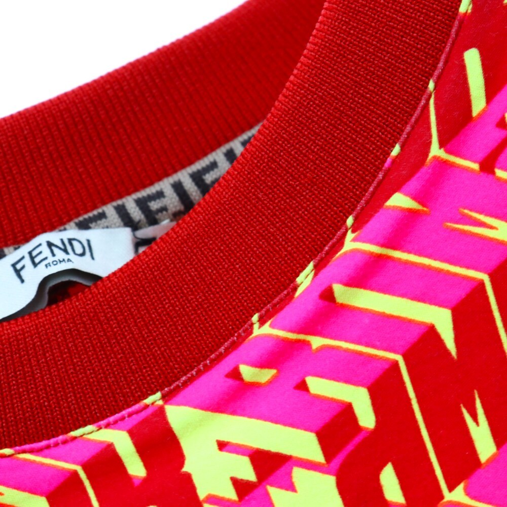 FENDI フェンディ ROMA PRINT 総柄 半袖Tシャツ ピンク/レッド レディース 12CPF-19-422の画像5