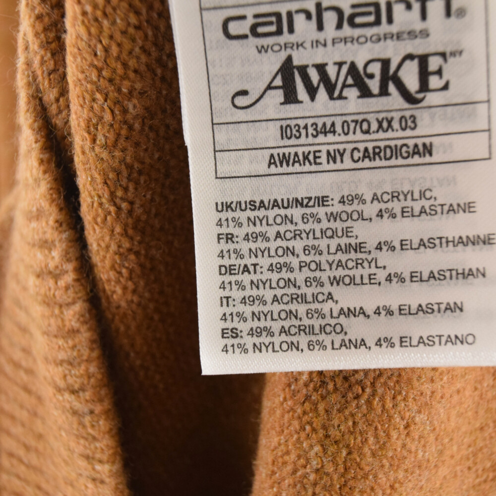 AWAKE アウェイク 23SS×Carhartt WIP Cardigan カーハート オーバーサイズ バックロゴ カーディガン ブラウン_画像6