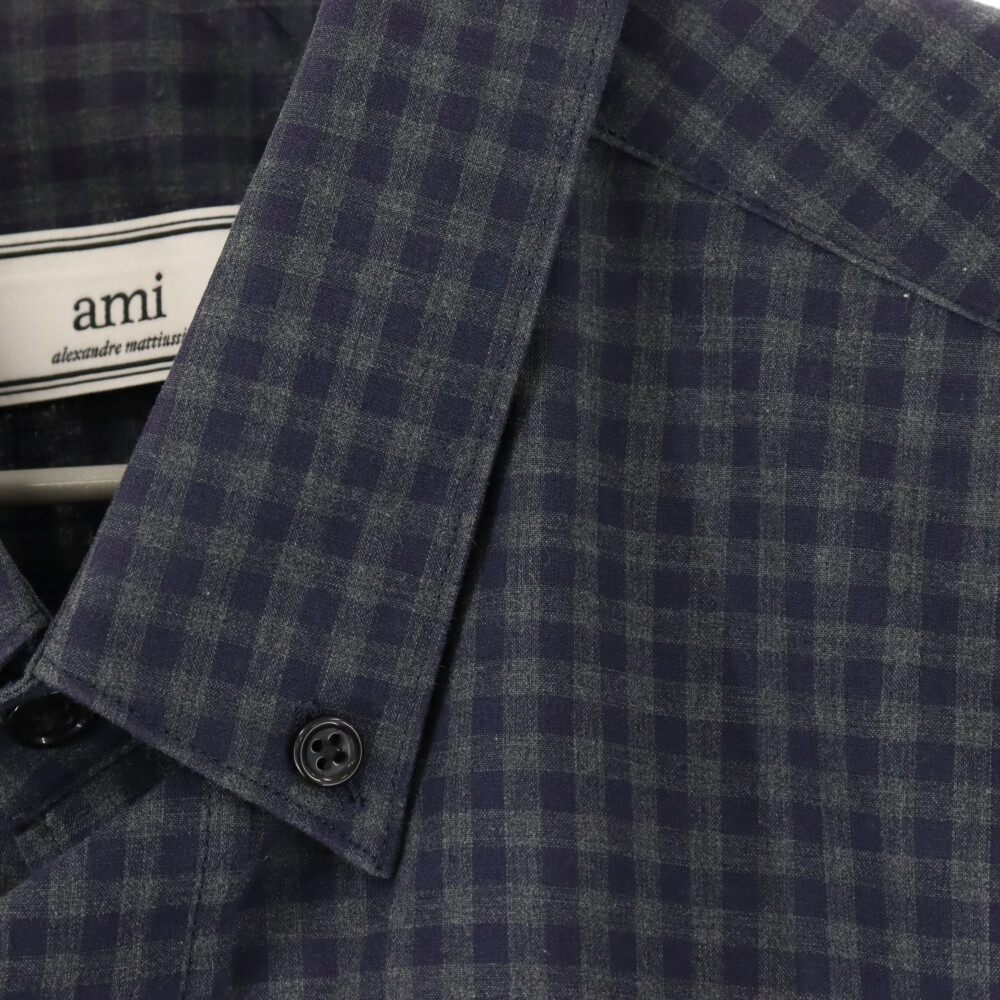 AMI Alexandre Mattiussi アミアレクサンドルマテュッシ Button Down Shirts ボタンダウン チェック長袖シャツ チャコール_画像5