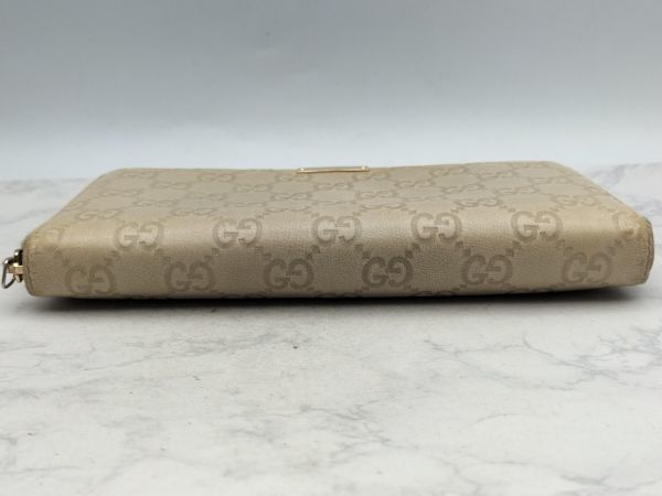 P8 1円～ 中古品※難あり グッチ GUCCI 長財布 ラウンドファスナー 二つ折り GG柄 ベージュ系カラー レザー レディース メンズ 箱付き_画像6