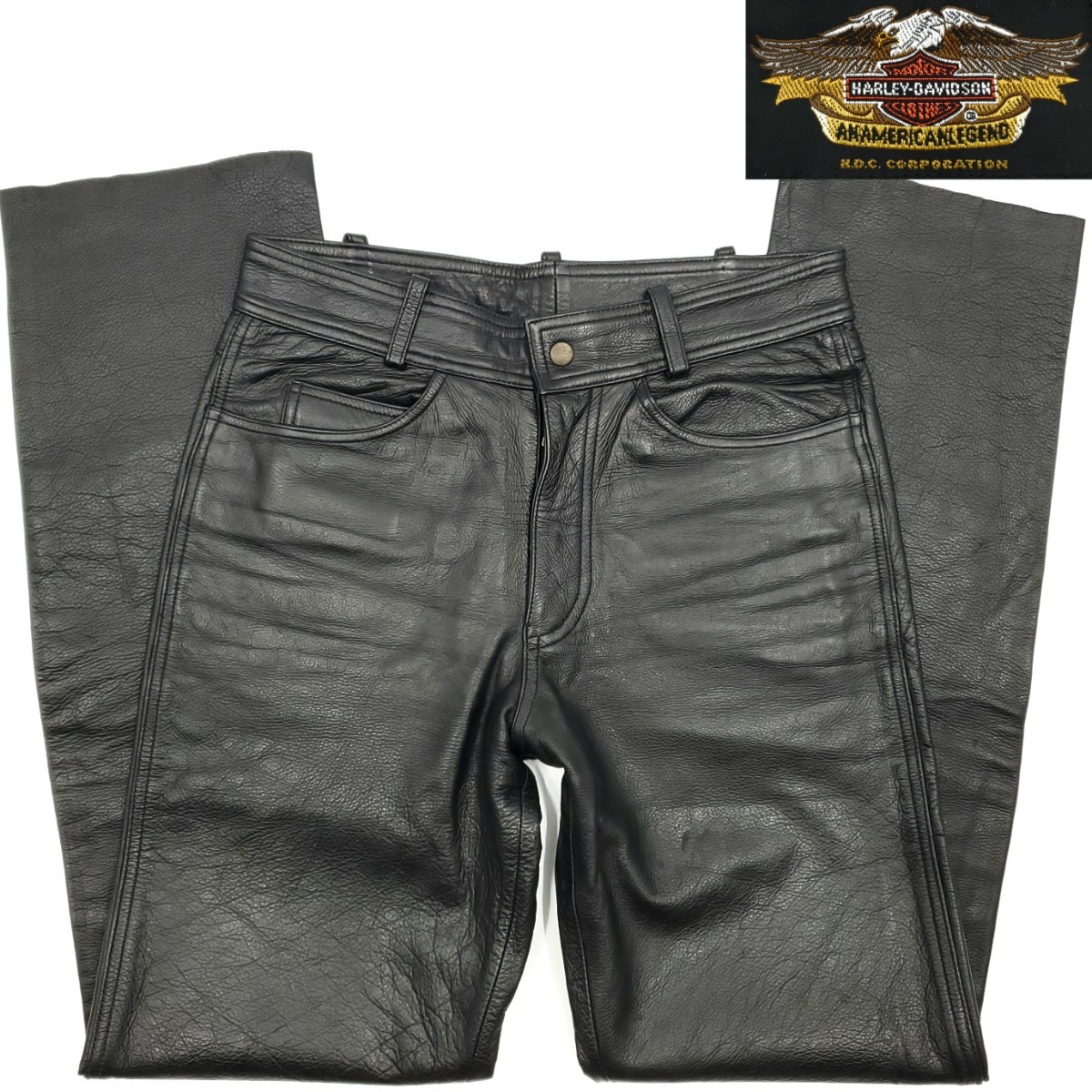 上質牛シボ革 HARLEY-DAVIDSON W30レザーパンツ黒メンズ本革 上質牛シボ革 HARLEY-DAVIDSON W30レザーパンツ黒メンズ本革