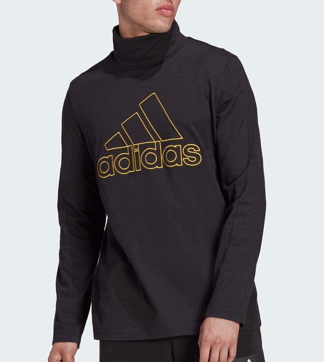 □新品【メンズXL(O)】黒 アディダス ゴルフにオススメ adidasモックネック ハイネックバッジオブスポーツ 長袖シャツ_画像2