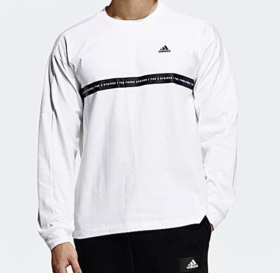 新品【メンズ3XL(2XO)】KN032 白ホワイト ゴルフにオススメadidas アディダス 背面BIGロゴ クルーネック長袖シャツ ヘビーウエイト_画像4