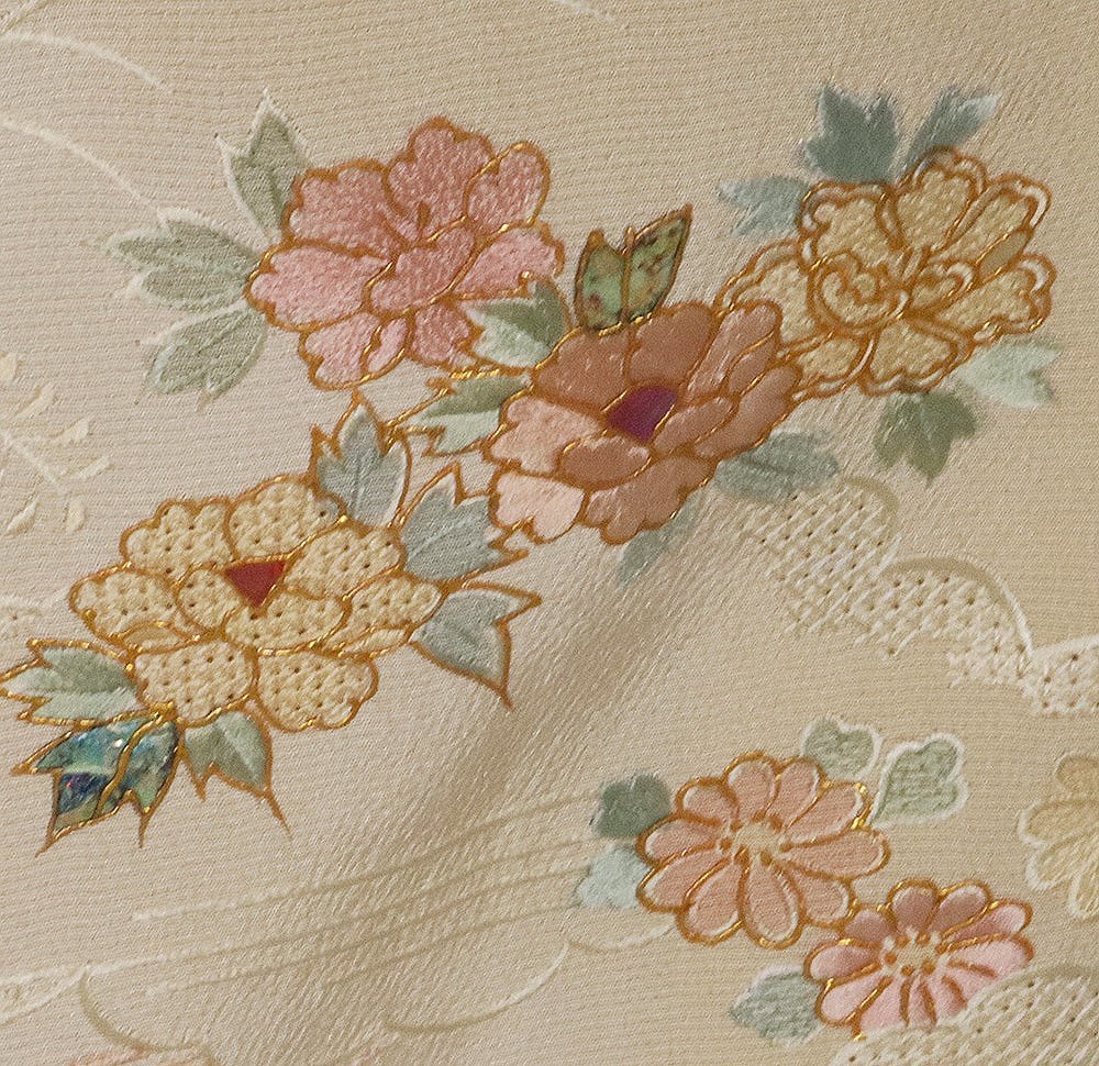 訪問着 袷 正絹 ベージュ 金茶 総刺繍 茶屋辻 松竹梅 螺鈿入り 15号 トールサイズ ki28588 新品 着物 kimono レディース 結婚式 送料込み