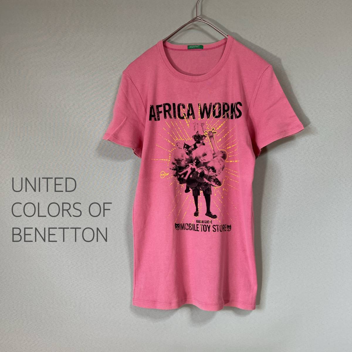 ◎ United Colors of Benetton Benetton Print T -Fork Pink Ladies M Размер эквивалент с коротким рукавом T -Fish Summer Logo Print T -For