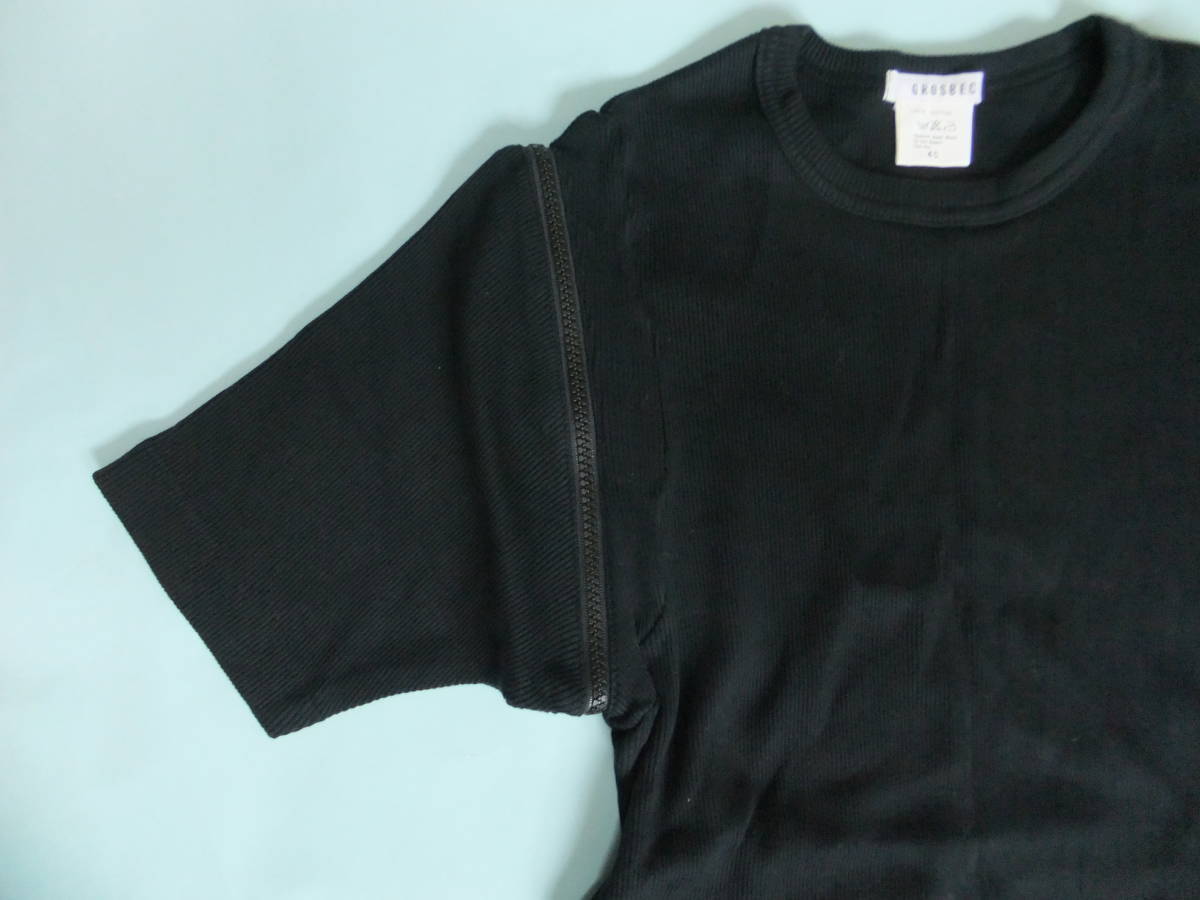 ◎GROSBEC 半袖Ｔシャツ Tシャツ 黒色 レディース サイズ40 Ｌサイズ相当 袖ジッパー付き シンプル 無地 コットン100％無地Ｔシャツ_画像7