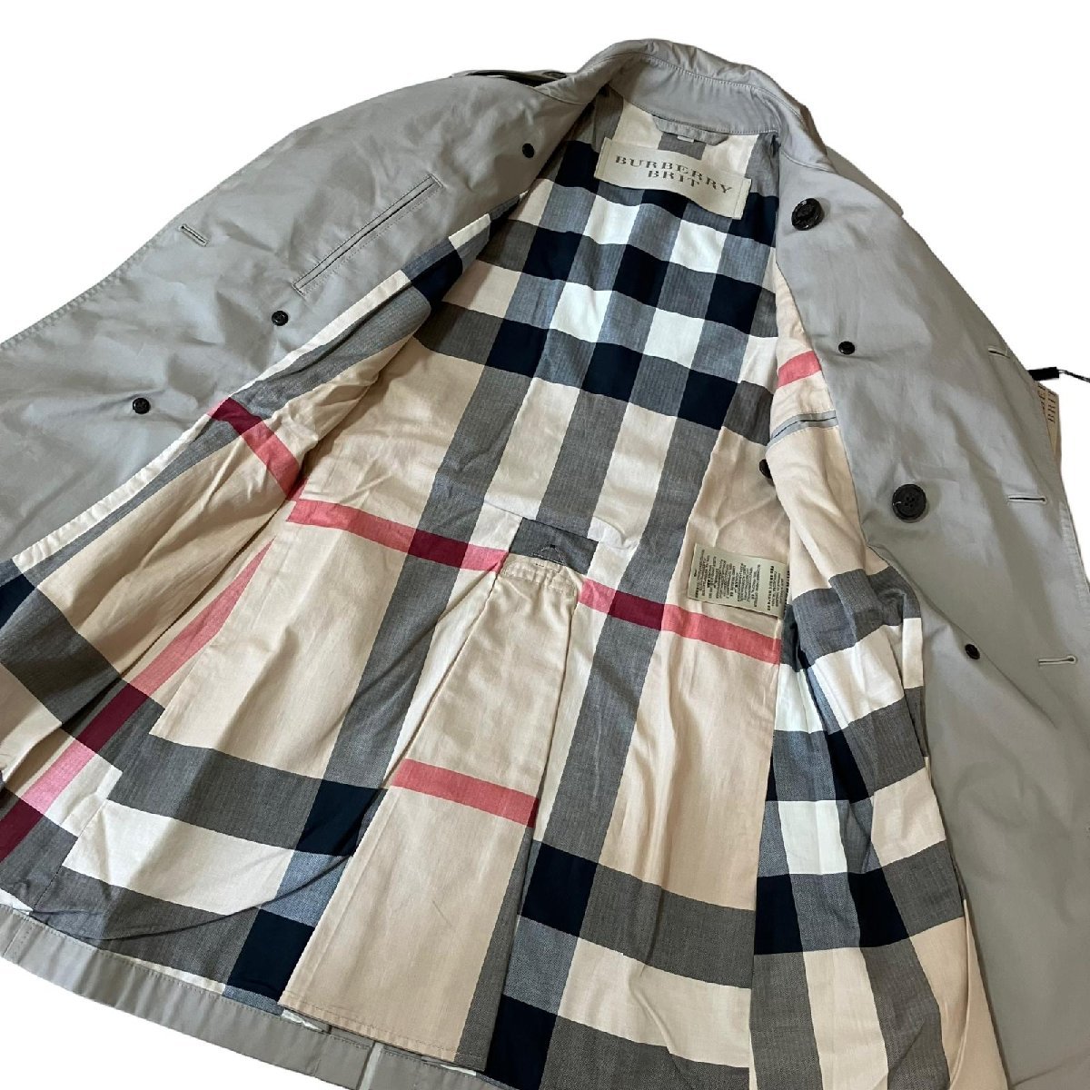 新品 未使用 タグ付き BURBERRY バーバリー トレンチコート 裏地チェック ベルト付き 取り外し可 ベージュ系 コットン メンズ サイズSP_画像3