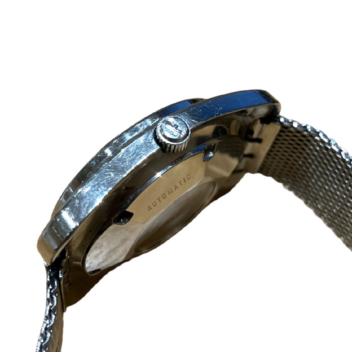 TECHNOS テクノス 自動巻 スーパークロン カットガラス デイト ブラック文字盤 メンズ腕時計_画像4