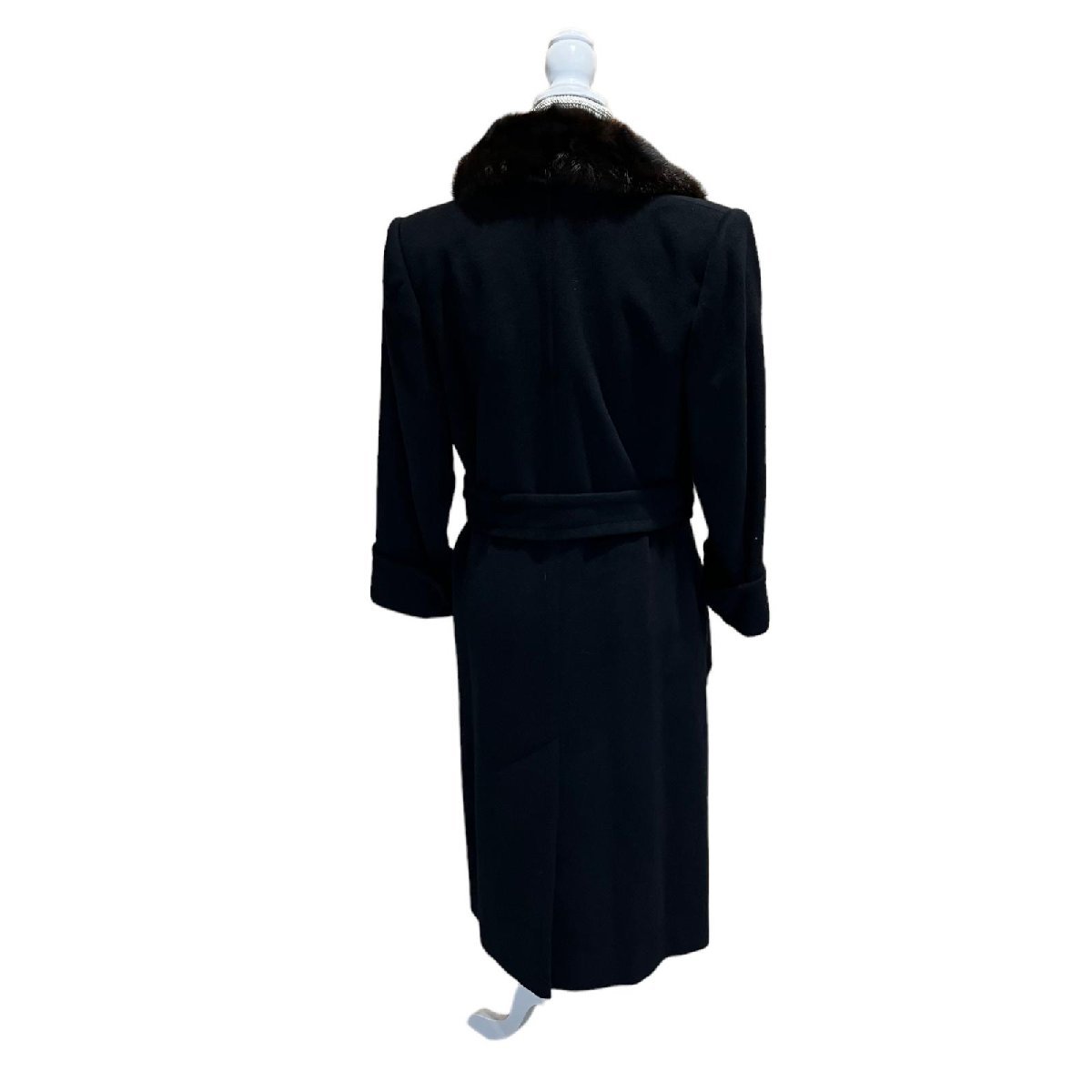 Givenchy ジバンシー ロングベルテッドコート 襟ミンク ウール ブラック_画像3