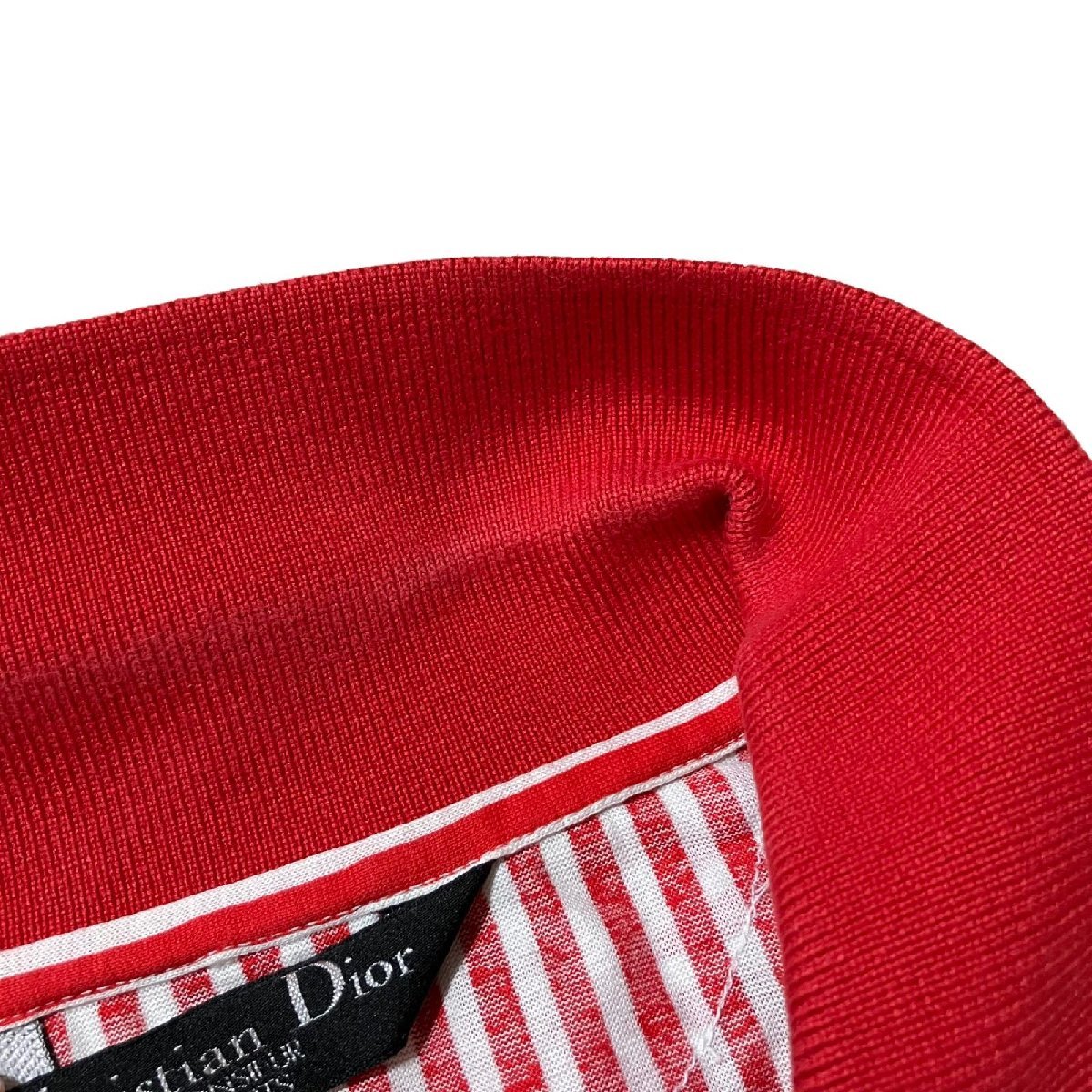 ○ 送料無料 Dior ディオール ポロシャツ 半袖 ストライプ 赤系×青系 コットン100％ メンズ LL_画像4