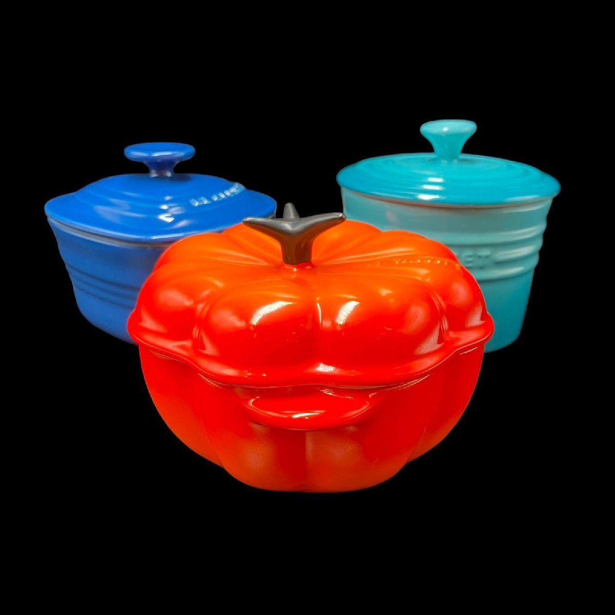 ★LE CREUSET ルクルーゼ 両手鍋 ココット かぼちゃ ハート ネイビー 水色 食器_画像2