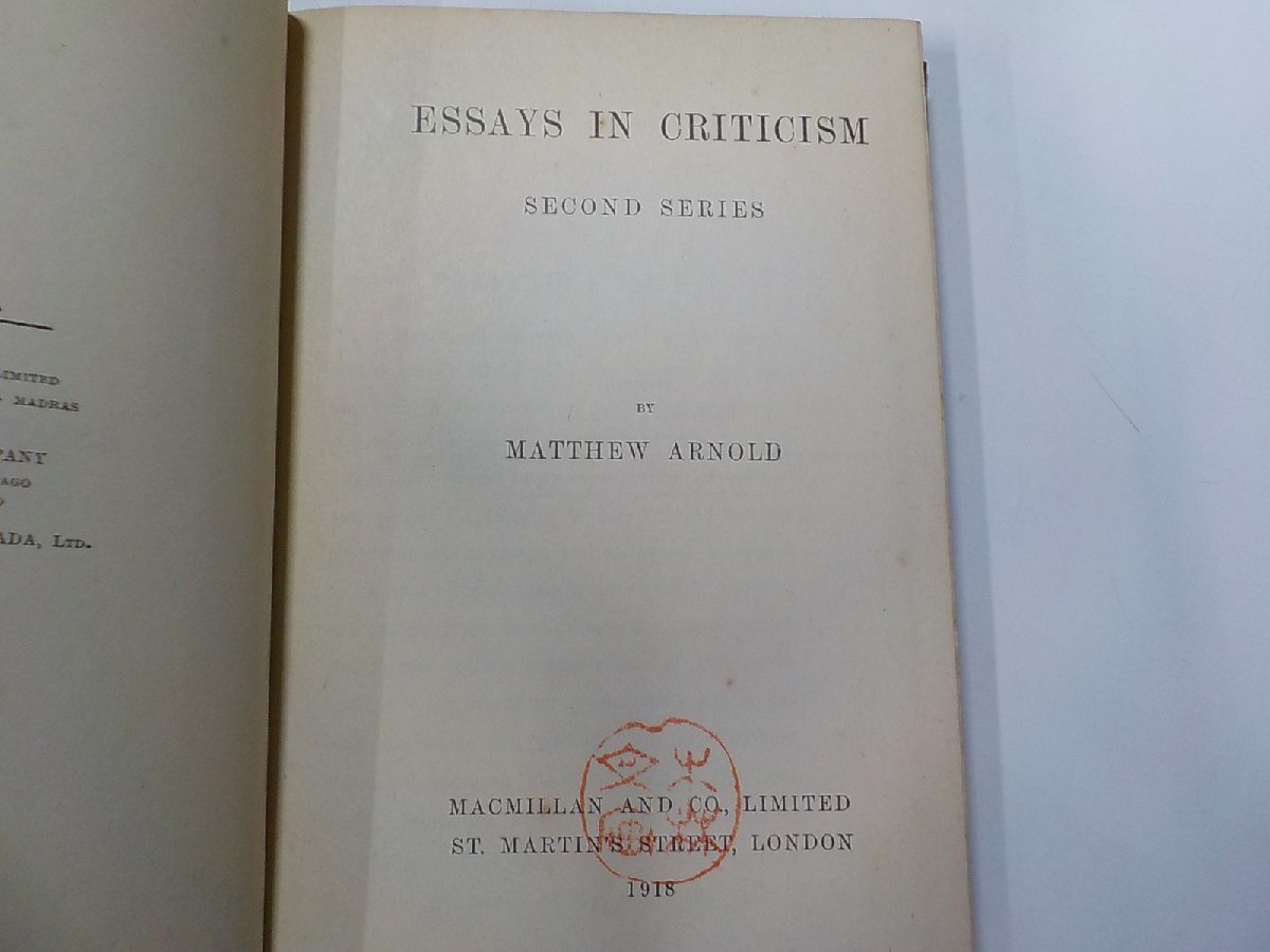 5V5453◆ESSAYS IN CRITICISM MATTHEW ARNOLD MACMILLAN AND CO. LIMITED(ク）_画像3