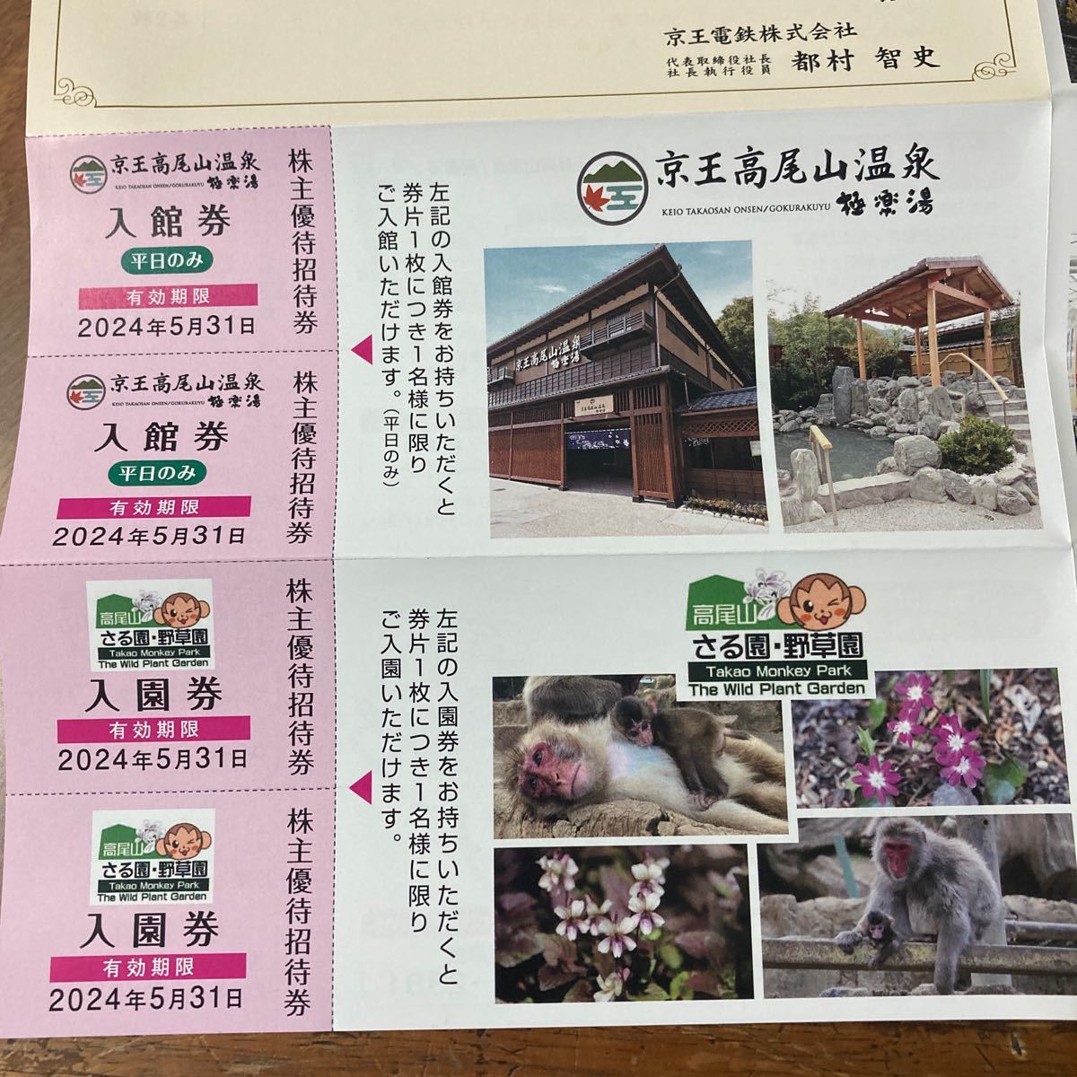 京王電鉄 株主優待招待券HUGHUG 高尾山温泉極楽湯 百草園 さる園・野草園 最新版①_画像1