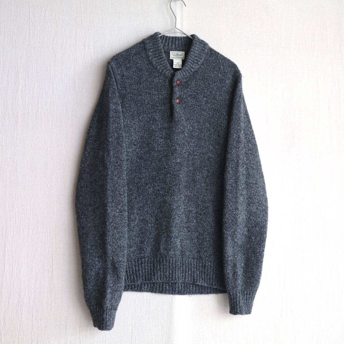 人気大割引 セーター ニット ヘンリーネック L.L.Bean / K3-11013-9253 ビンテージ USA アウトドア グレー ウール L 男性用
