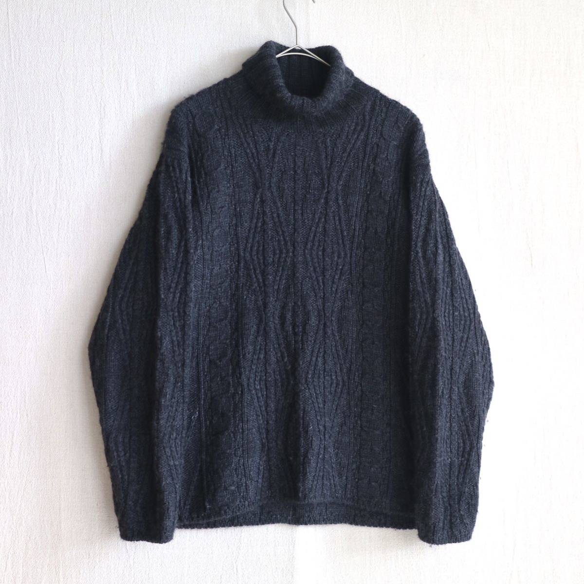 超美品 タートルネック L.L.Bean 90s アイルランド製 ニット sale K3-11014-9429 ビンテージ レディース アラン ウール M ユニセックス / セーター 女性用