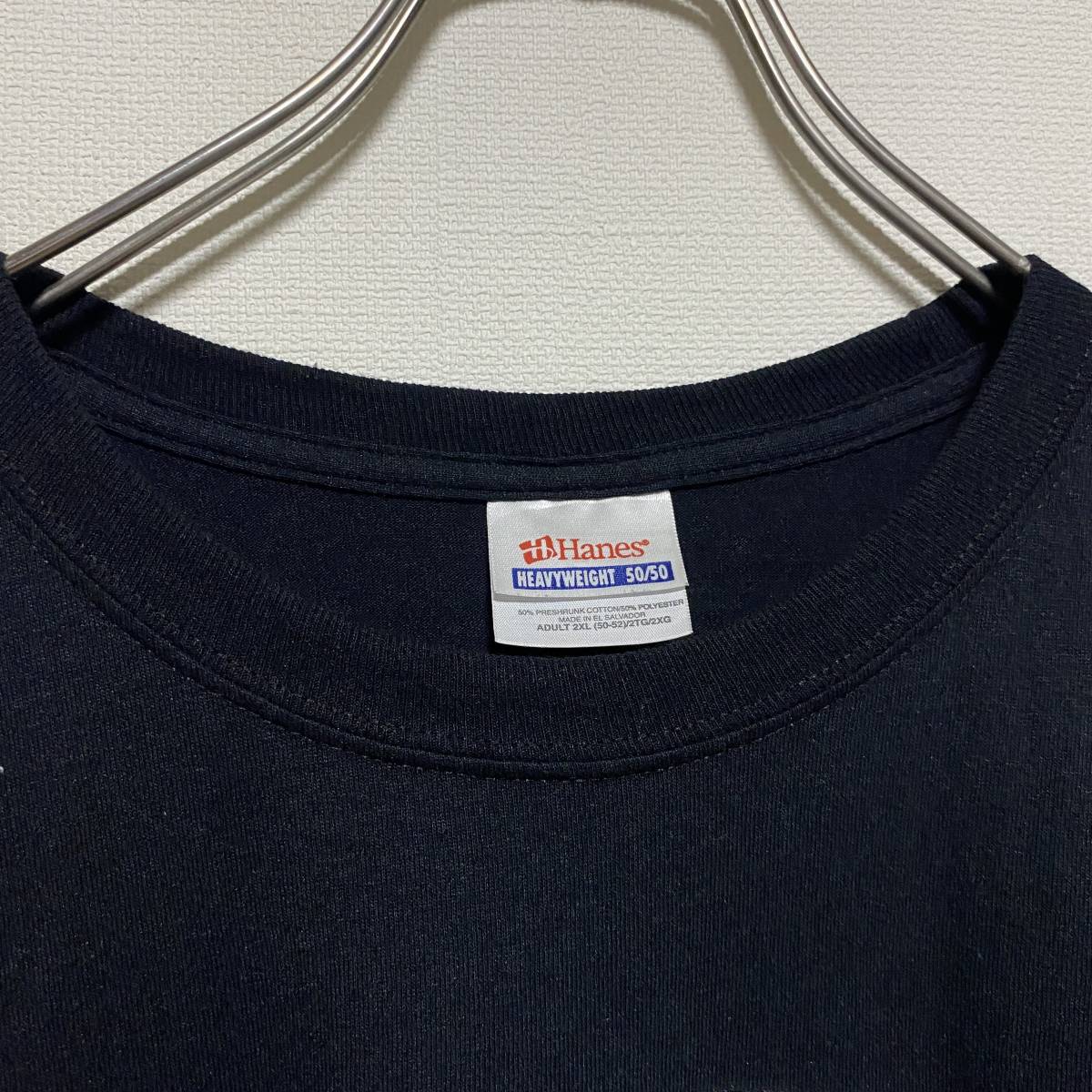 アメリカ古着　アメフト　半袖　Tシャツ　hanes ヘインズ　ブラック　クルーネック　2XL　ビッグサイズ　【Q46】_画像4