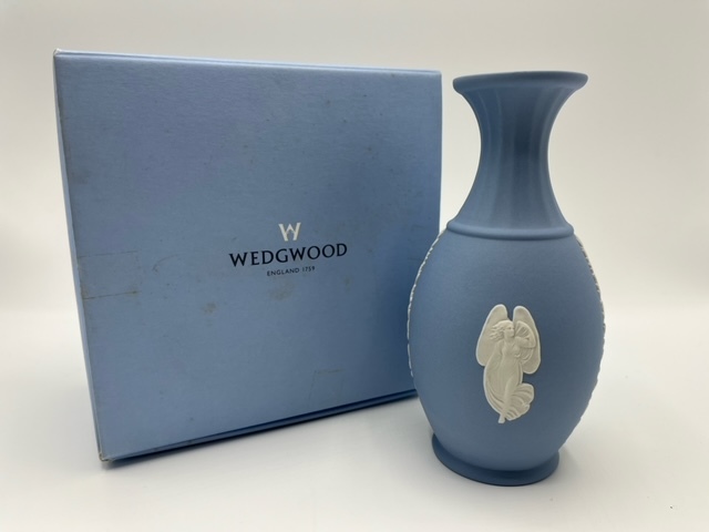 !未使用品!ウエッジウッド WEDGWOOD ジャスパー 花 瓶ベールブルー フラワーベース イギリス ヴィンテージ 陶芸_画像1