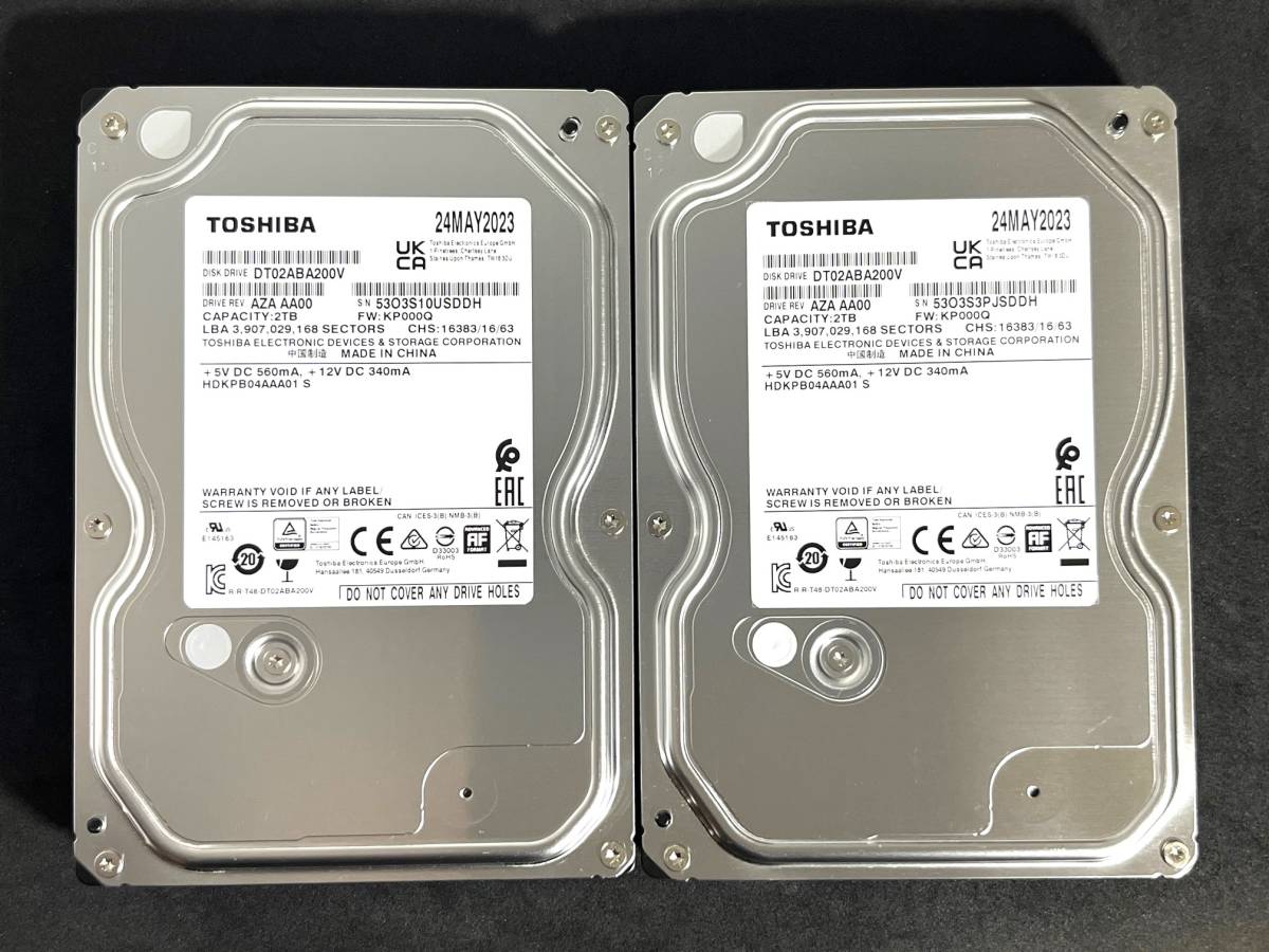 【送料無料】 2個セット ★ 2TB ★　DT02ABA200V　/　TOSHIBA【使用時間： 4ｈ＆ 4ｈ】2023年製 新品同様 3.5インチ AVコマンド ほぼ未使用_画像1